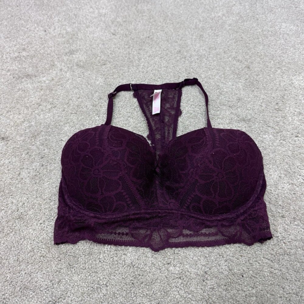 PINK Push Up Bra Underwired Burgundy Lace Women’s Size Small (D-DD)